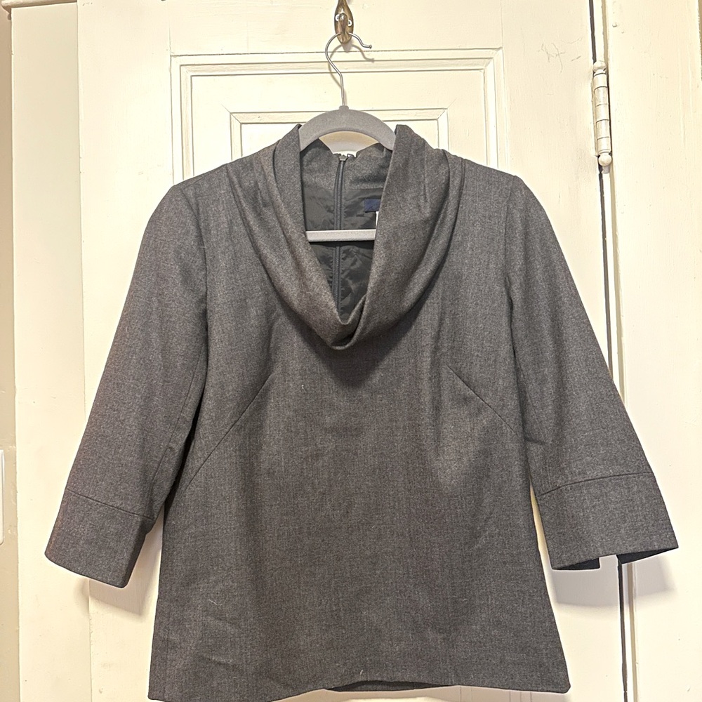 Vintage J. Crew 3/4 sleeve grey suiting wool top, size 4
